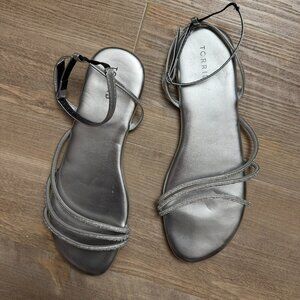 Torrid Triple Band Embroidered Silver Sandal 13WW